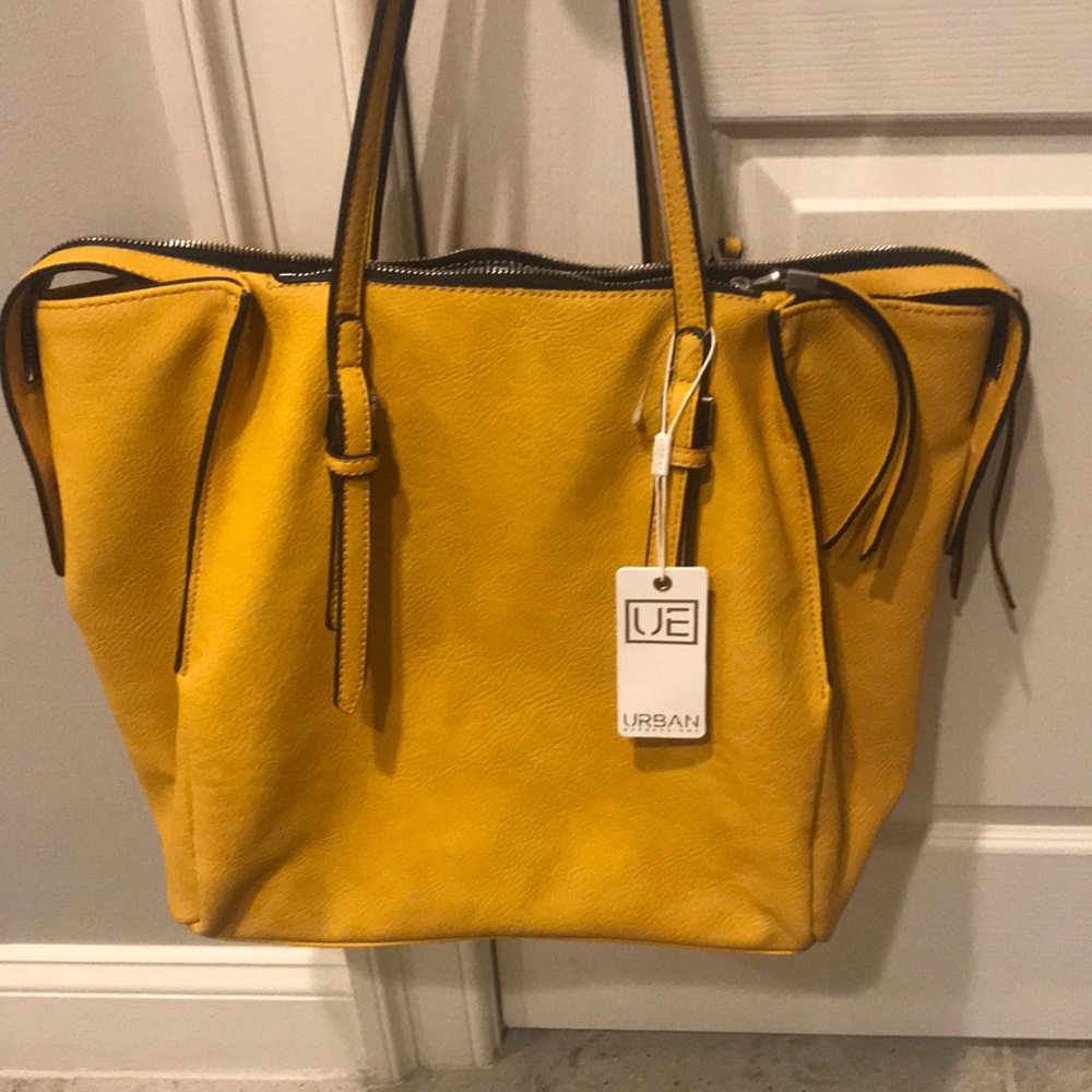New Vegan Leather Tote Handbag in Golden Yellow